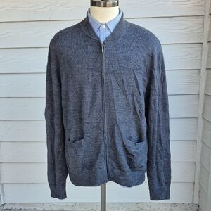 GREYSON Golf Heather Grey Wool Weave Mens XL Full Zip Bomber Jacket Sweater NEW